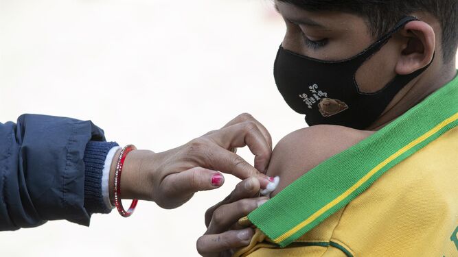 Un niño recibe una dosis de la vacuna contra la Covid- 19