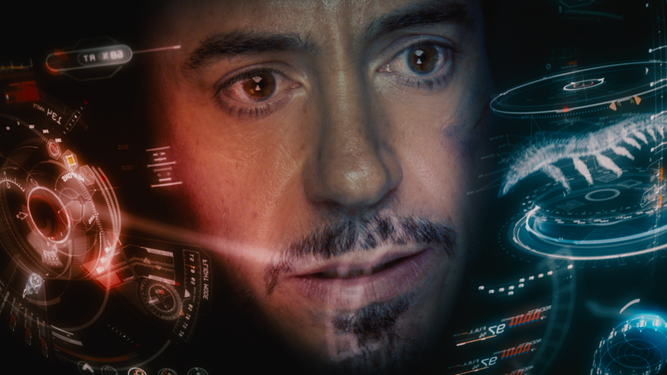 Tony Stark (Iron Man) habla con su asistente virtual, Jarvis.