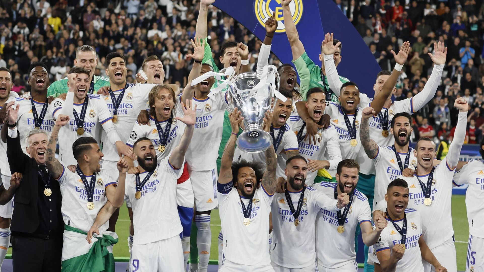 Los jugadores del Real Madrid, con su decimocuarta Champions.