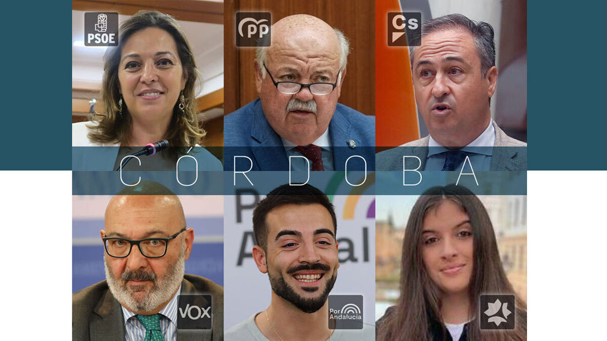 Seis de los principales cabezas de lista por Córdoba en las elecciones de Andalucía 2022.