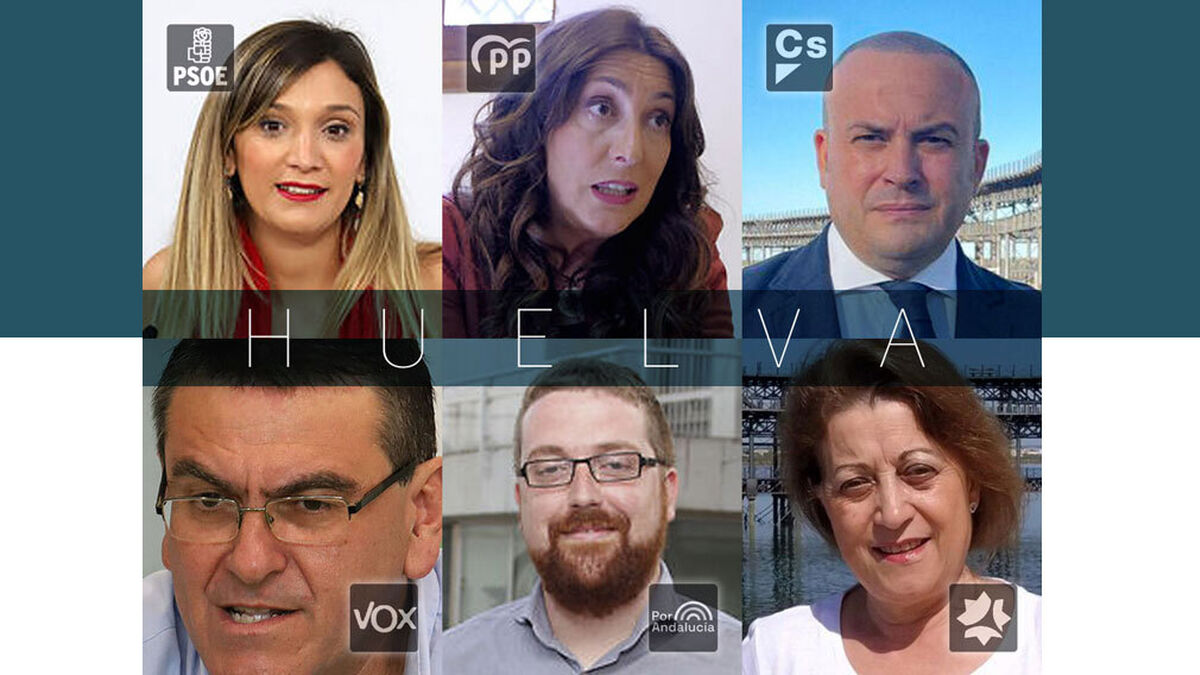 Seis de los principales cabezas de lista por Huelva en las elecciones de Andalucía 2022.