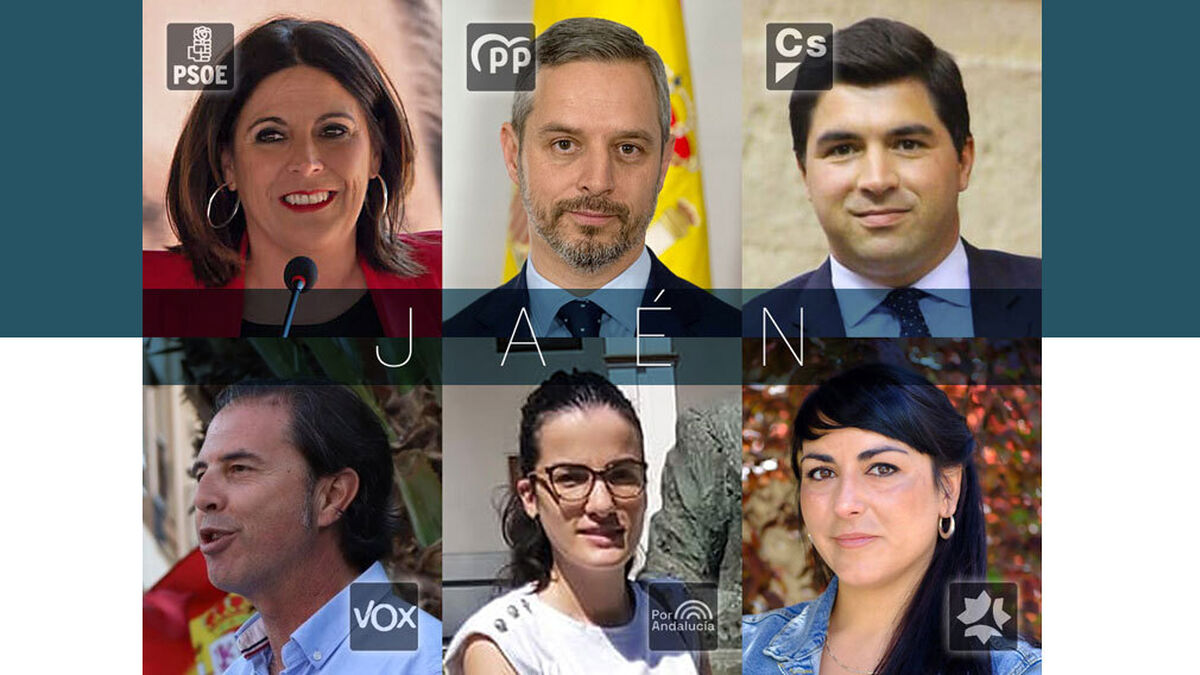 Seis de los principales cabezas de lista por Jaén en las elecciones de Andalucía 2022.
