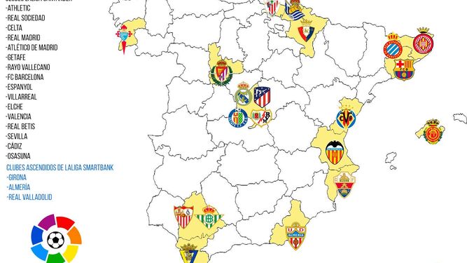 Mapa de los equipos de Primera en la campaña 2022-2023