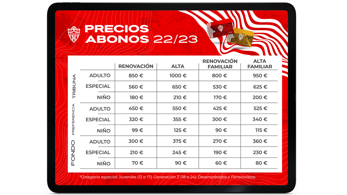 UD ALmería season ticket prices 2022/23