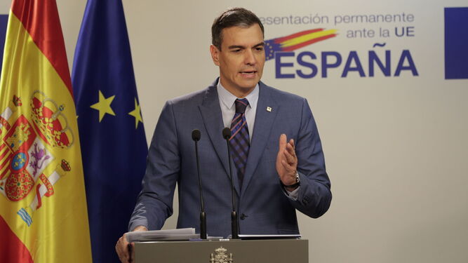 Pedro Sánchez valora los acuerdos del Consejo Europeo, este viernes en Bruselas.