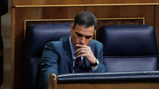 Pedro Sánchez, en su escaño en el Congreso de los Diputados.