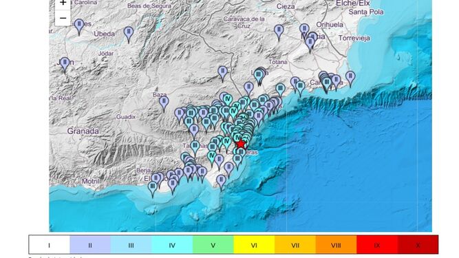 Mapa de instensidades del terremoto de Turre del 31 de diciembre.