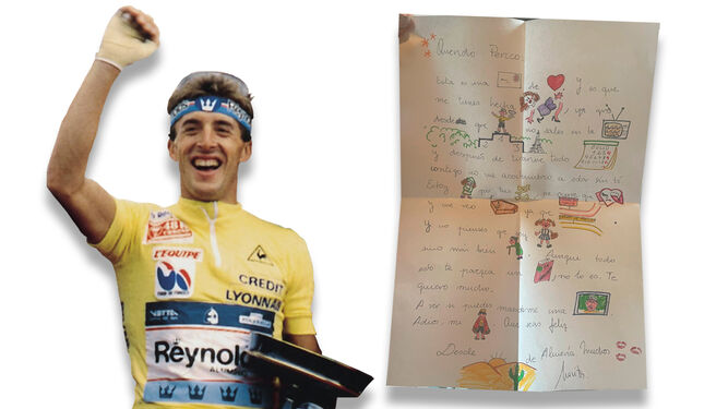 Perico Delgado, tras ganar el Tour, y la carta que le escribió Marita Pérez.