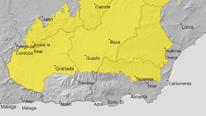 Mapa de alertas en Almería de la Aemet.