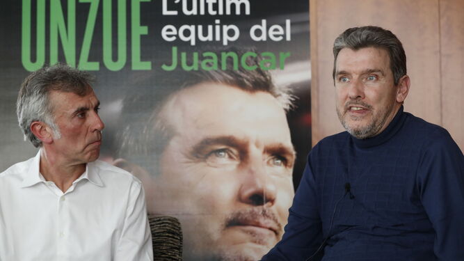 Juan Carlos Unzué y Xavi Torres, durante la presentación del documental.
