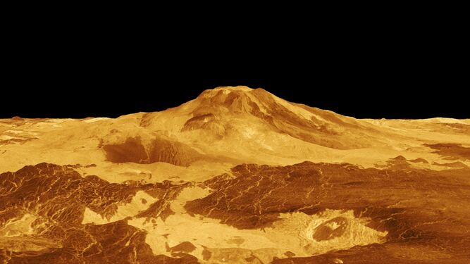 El volcán de Venus Maat Mons, en una imagen generada por ordenador a través de las tomadas por Magallanes.
