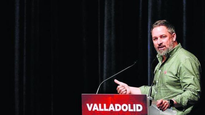 El presidente de Vox, Santiago Abascal, en un mitin en Valladolid.