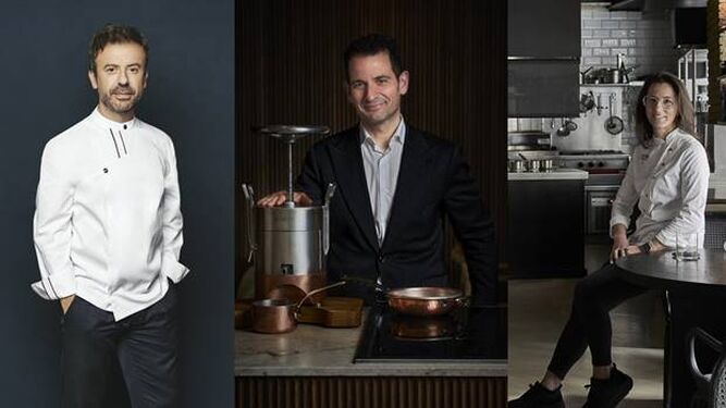 El chef Nacho Manzano, Abel Valverde y Carito Lourenço. Jurado del XI Premio Promesas.