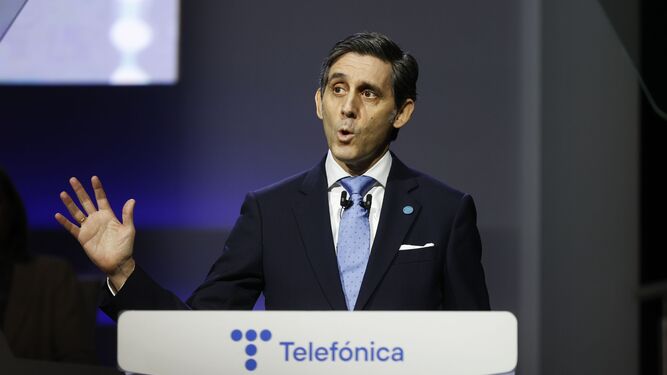 José María Álvarez-Pallete, presidente ejecutivo de Telefónica, este jueves en la junta de accionistas