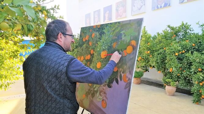 Andrés García Ibáñez dibujando al aire libre