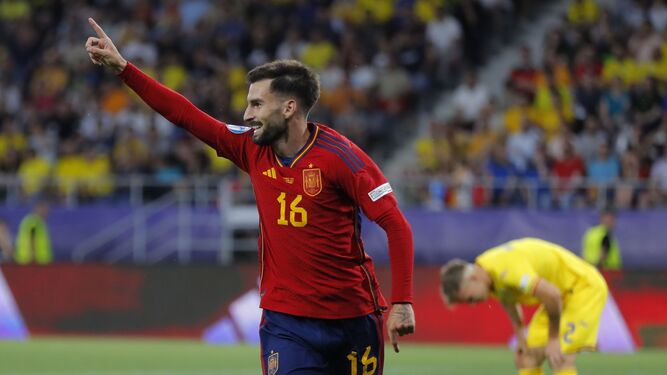 Baena celebra su gol ante Rumanía