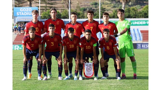 Once de la selección española sub-19 en un partido del Europeo que se está disputando en Malta.