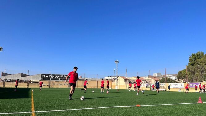 Los juveniles de la UD Almería se ejercitan durante uno de sus primeros entrenamientos de pretemporada.