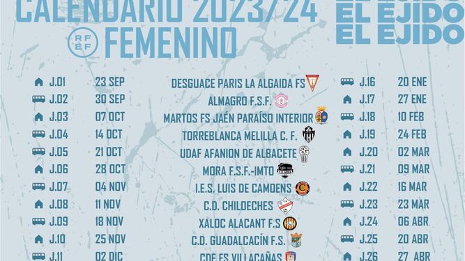 Calendario de El Ejido Futsal femenino para la próxima temporada en Segunda División.