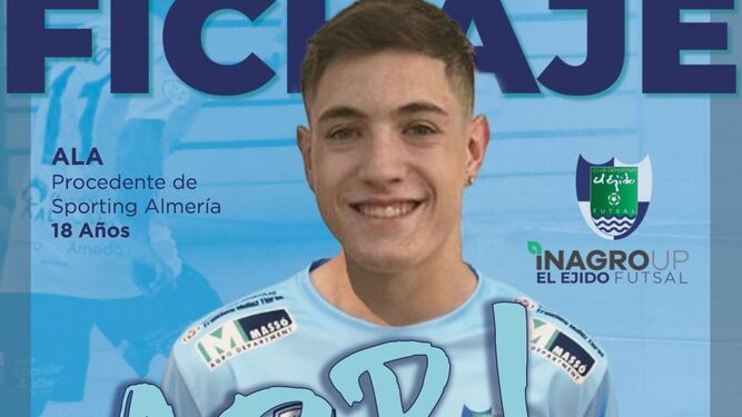 Cartel con el que El Ejido Futsal anunciaba la incorporación del ala almeriense Adrián Martínez.