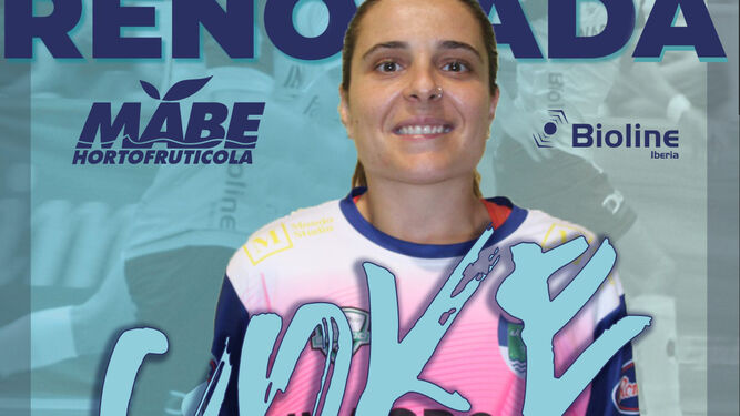 Cartel con el que el femenino de El Ejido Futsal anunciaba la renovación de la guardameta Coke.