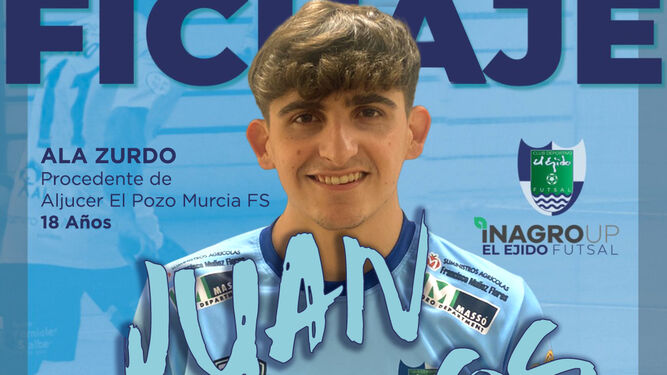 Cartel con el que El Ejido Futsal anunciaba la incorporación de Juan Carlos Acién.