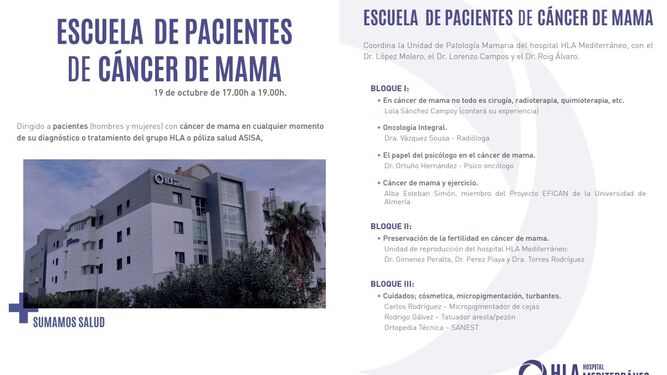 HLA Mediterráneo celebra la primera edición de la Escuela de pacientes con cáncer de mama