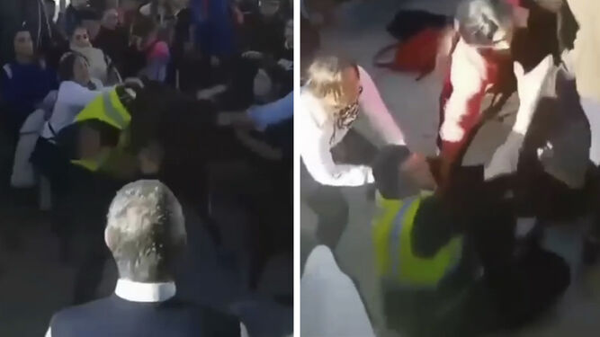 El policía acabó en el suelo por culpa de la agresión recibida.