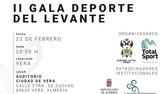 Cartel de la II Gala Deporte del Levante que se celebra este jueves en Vera.
