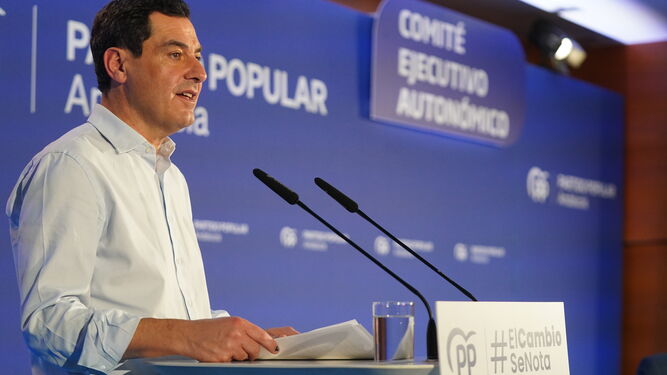 Juanma Moreno durante el Comité Ejecutivo Autonómico celebrado en Almería.