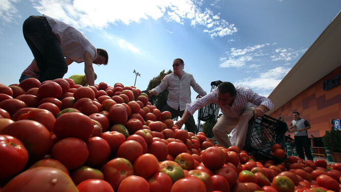 Protestas de productores de tomate, uno de los productos que han tenido diferentes alertas sanitarias.